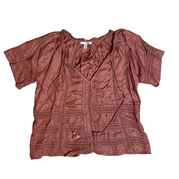 Amuse Society Carla Woven Top Terracotta Embroidered Crochet With Tassels Sz S - Picture 8 of 8